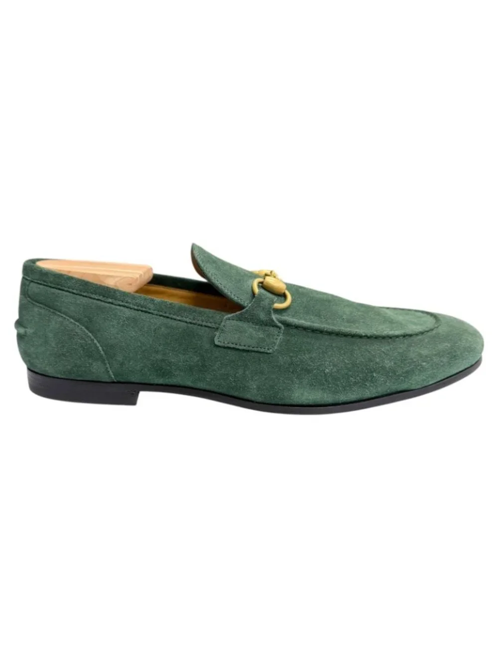 Gucci Suede Leather Horsebit Moccasins Loafers Green Gold